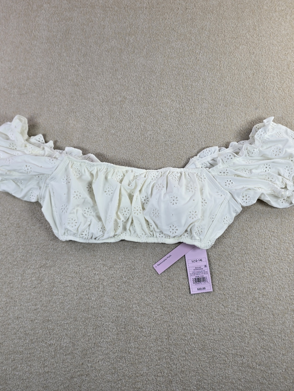 Wild Fable Swim Top White Eyelet Puff Sleeve Bikini Large 12/14 NWT